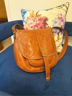 Patricia Nash Tooled Leather Crossbody in Cognac Brown